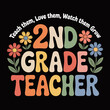 © Joanna Redesiuk - A playful design showcases the role of a second grade teacher with colorful text and cute flowers