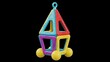 © SUMSUL - Vibrant 3D render of a magnetic building toy set forming a colorful geometric structure with yellow spheres, isolated on black. Great for educational or construction themes.