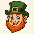 © Bima - Cute cartoon leprechaun face with red beard, green top hat with gold buckle, smiling mischievously