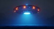 © florynstudio3 - Glowing UFO hovers above a hazy, textured surface, emitting blue light in the darkness
