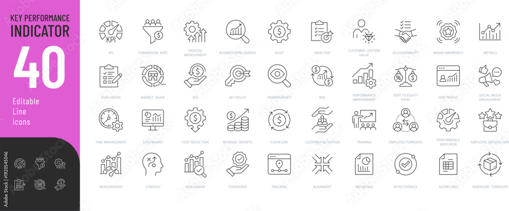 Type Indicator Icon Key Performance Indicator Line Editable Icons set. Vector illustration ...