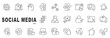 © tutti_frutti - Outline social media icon set for engagement, online communication, community growth, content interaction, and digital marketing, featuring clean editable stroke line icons for modern UI/UX design.