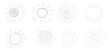 © tamimdesignhub - Collection of Stylized Sun Illustrations Hand Drawn Sketches Featuring Various Radiating Line Patterns and Circular Core Designs Expressing Solar Energy and Brightness in a Simple Artistic Style