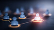 © Rosi - Connected user icons with one highlighted representing customer targeting segmentation leadership and people analytics network.