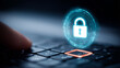 © Rosi - Padlock icon above keyboard representing secure access control and data protection for online accounts.