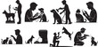 © Marzia - People and pets silhouettes interacting with technology and home items