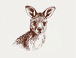 © Lilia - Brown hand-drawn kangaroo head illustration in vintage ink sketch style on light paper, suitable for wildlife branding, eco packaging, educational prints, stationery and rustic decor
