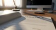 © Dece Std - Office desk with insurance document, computer, keyboard, mouse, and lamp. Sunlight shines