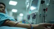 © Toy Drift - A patient undergoes hemodialysis in a clinical setting. Tubes connect their arm to a dialysis machine, filtering blood to treat kidney failure. The atmosphere is sterile and focused on medical care.