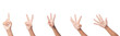 © Maule - Set of human hands showing counting gestures from one to five isolated on transparent background. Concept of numbering, teaching, communication, and math symbols