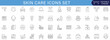 © Loosiniiii - Minimal skin care and beauty treatment icon set featuring cosmetic routine, dermatology, spa therapy, hygiene products, and facial care symbols with editable stroke style.