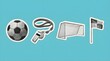 © PNG Stock - A minimalist halftone collage featuring a soccer ball, whistle, goal, and flag, representing sports and competition