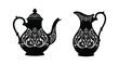 © jivect02 - Detailed black silhouettes of an ornate teapot and matching creamer showcasing intricate floral patterns silhouette high quality professional