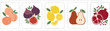 © Sujon Shah - Minimalist hand drawn fruit vector collection with peach fig lemon pear and pomegranate illustrations for organic food packaging and healthy kitchen decor