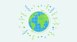 © Quensha - Globe Surrounded by Confetti and Shapes.