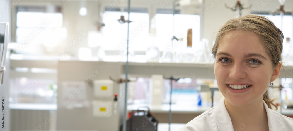 young girl - scientist student are working in laboratory Stock Photo ...