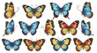 © Avra - Vibrant butterflies flying in diverse directions on a crisp white background, Whisk reference for colorful wings, various species, close-up view