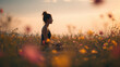 © Broccolini - young woman practicing morning yoga in a blooming spring meadow, peaceful female meditating in wildflower field at sunrise, zen wellness lifestyle and mindfulness in nature