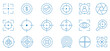 © Shekhar438 - Focus line icon set in sky blue. Collection of crosshair and target icons. Target icon with arrow in center symbolizing goal, focus and accuracy.