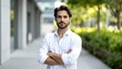 © birth7 - Businessman standing confidently outdoors near office building showing professionalism independence and modern career lifestyle