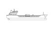 © Budi - Detailed line drawing of a large cargo ship or oil tanker, showing its full broadside profile and deck structures.