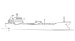 © Budi - Detailed line drawing of a large cargo ship or oil tanker, viewed from the side, illustrating its full structure and deck layout.