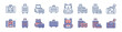 © elmantastic - Collection of suitcase travel bag icon line set baggage and luggage backpack valise packing trip signs vector illustration
