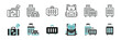 © elmantastic - Suitcase baggage travel bag icon line set. Trip journey backpack briefcase, luggage, weight carry valise signs vector illustration