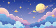 © Tanjir - Abstract blue sky landscape illustration with stars and clouds over night ocean waves vector design
