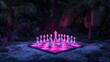© Sukkamon - Chess Game Set in a Mystical Jungle with Vibrant Colors at Night