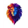 © zhuan - Symmetrical geometric polygonal lion head split into warm and cool colors, vibrant majestic stoic expression on white background