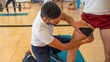 © jovannig - Physical rehabilitation exercises for the legs with electrodes