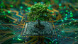 © FutureStock - Green tree growing from computer chip on circuit board