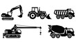 © GraphicsZone - Construction vehicles set heavy machinery equipment isolated black white line art vector