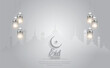 © yaqoob - White Eid Mubarak background with silver lanterns