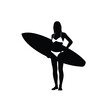 © MSTTARZINA - Silhouette of a woman carrying a surfboard representing summer and ocean lifestyle