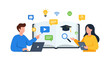 © Bungcit - Online Education and E-Learning Concept: Digital Students Accessing Virtual Courses, Knowledge Base, and Academic Consultations through Technology.
