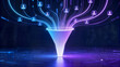 © James - Glowing funnel with user icons and data flow in a dark background representing marketing and technology concepts