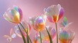 © Irina Sharnina - Glass colored tulips and delicate butterflies on a pastel background. A spring backdrop for greeting cards, banners, decor, and posters.