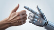 © Fahad - Human hand and robot robotic hand reaching out, artificial intelligence, ai technology, future, innovation, collaboration, connection, digital transformation, cyborg, automation, partnership, unity.