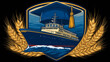 © lestari - A crest featuring a navy yacht below a graduation cap, encompassed by golden wheat stalks