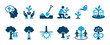 © Vladislav - Collection of two-color flat icons representing tree planting, environmental care, sustainability, reforestation, and community action for nature conservation and growth