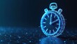 © Viktor - Wireframe stopwatch on dark background. Digital clock with glowing neon lines represents time management. Urgency and deadline concept for business projects and tasks.