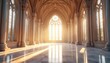 © Viktor - Grand gothic hall interior with tall arched windows casting sun light on marble floor. Elegant columns and ornate ceiling create a majestic atmosphere. This space feels majestic and sacred for events.