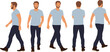 © MdAnowarHossain - Vector set of a young bearded man walking in casual t-shirt and jeans showing front side and back views for character animation and design