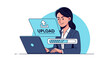 © alva studio - Woman uploading data online on laptop digital vector illustration