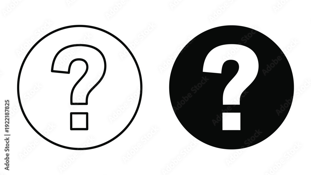 Question Mark Icon in Circle - Black and White Outline & Solid Styles ...