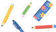 © mdanichur - Colorful school stationery illustration set with pencils pen and decorative ruler floating in playful style for education learning supplies and kids design projects