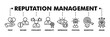 © Kron Visual - Reputation management banner web line vector illustration concept with icon of trust, regard, popularity, credibility, impression, position, marketing and brand
