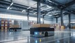 © Syafiq Rahman - Automated guided vehicles transporting cardboard boxes in a large industrial warehouse setting with logistical and distribution operations for retail